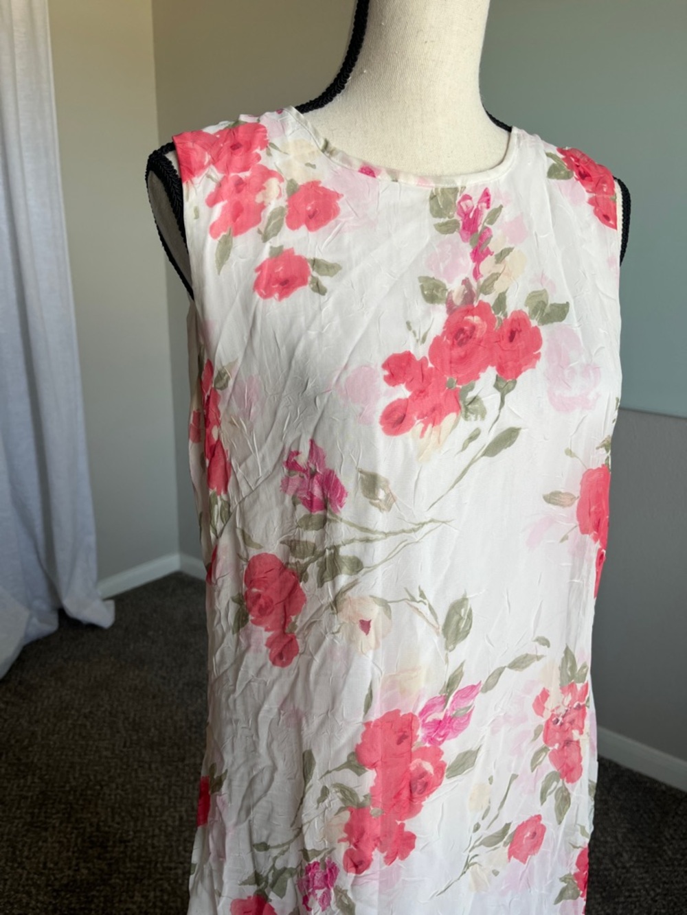Vintage Floral Maxi Dress Sheer Overlay Watercolor Cottagecore Romantic M/L - Picture 2 of 7
